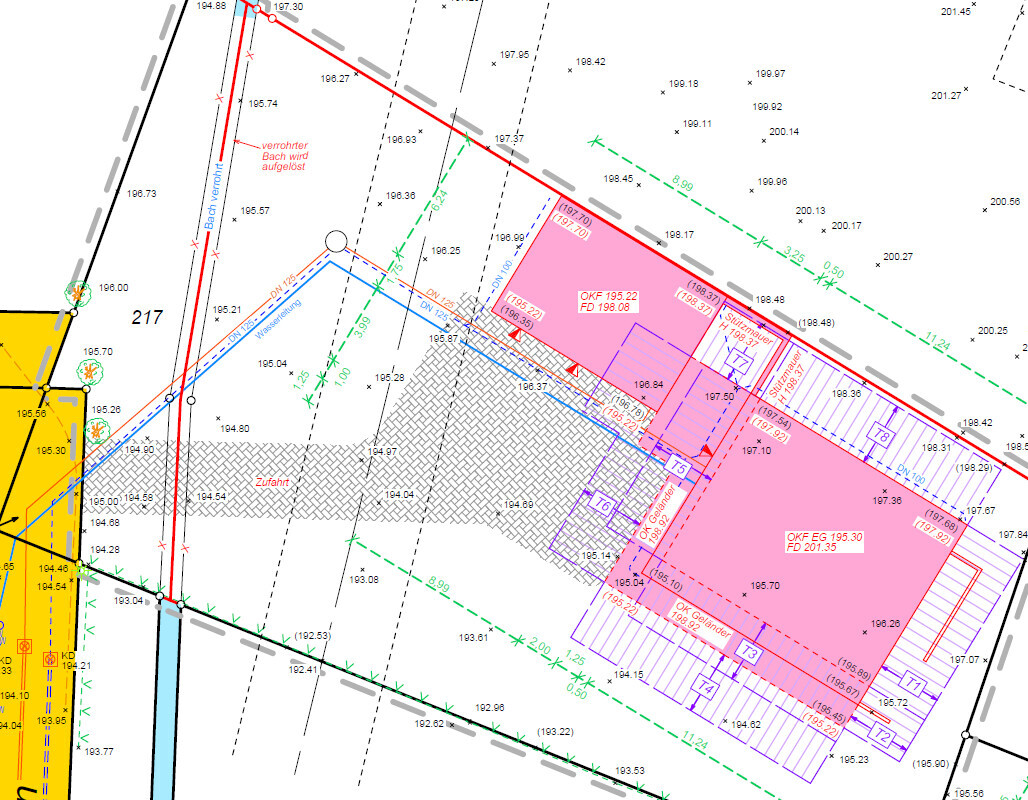 Lageplan mit Grundstücksgrenzen, Gebäudegrundriss und Zufahrt
