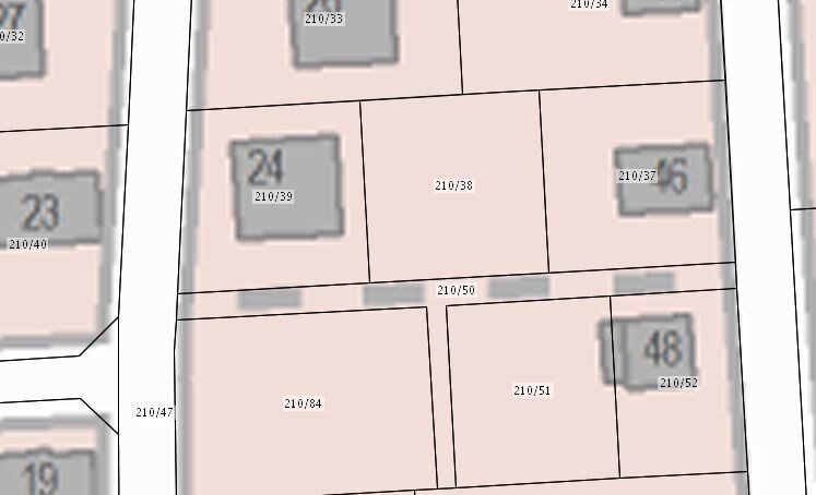 Lageplan von Grundstücksparzellen mit Straßenzug und Parzellennummern