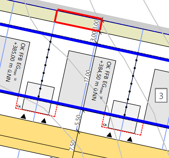 Lageplan eines Baugrundstücks mit Grenz- und Höhendaten