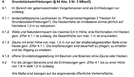 Dokument mit Bau- und Grundstücksvorschriften Gesetzestext