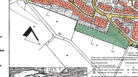 Lageplan eines Grundstücks mit Parzellen, Straßen und Grünflächen