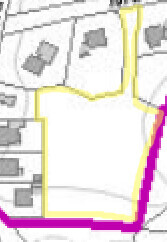 Lageplan eines Grundstücks mit gelben und violetten Umrissen und Gebäudespuren