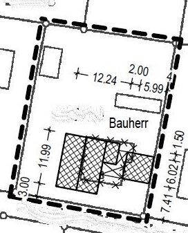 Grundstuecksplan mit Gebaeudefussabdruck und Bauherr-Bezeichnung