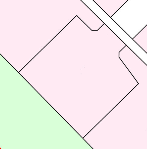 Grundrissplan mit farbigen Parzellen und Grenzlinien zur Grundstücksaufteilung.
