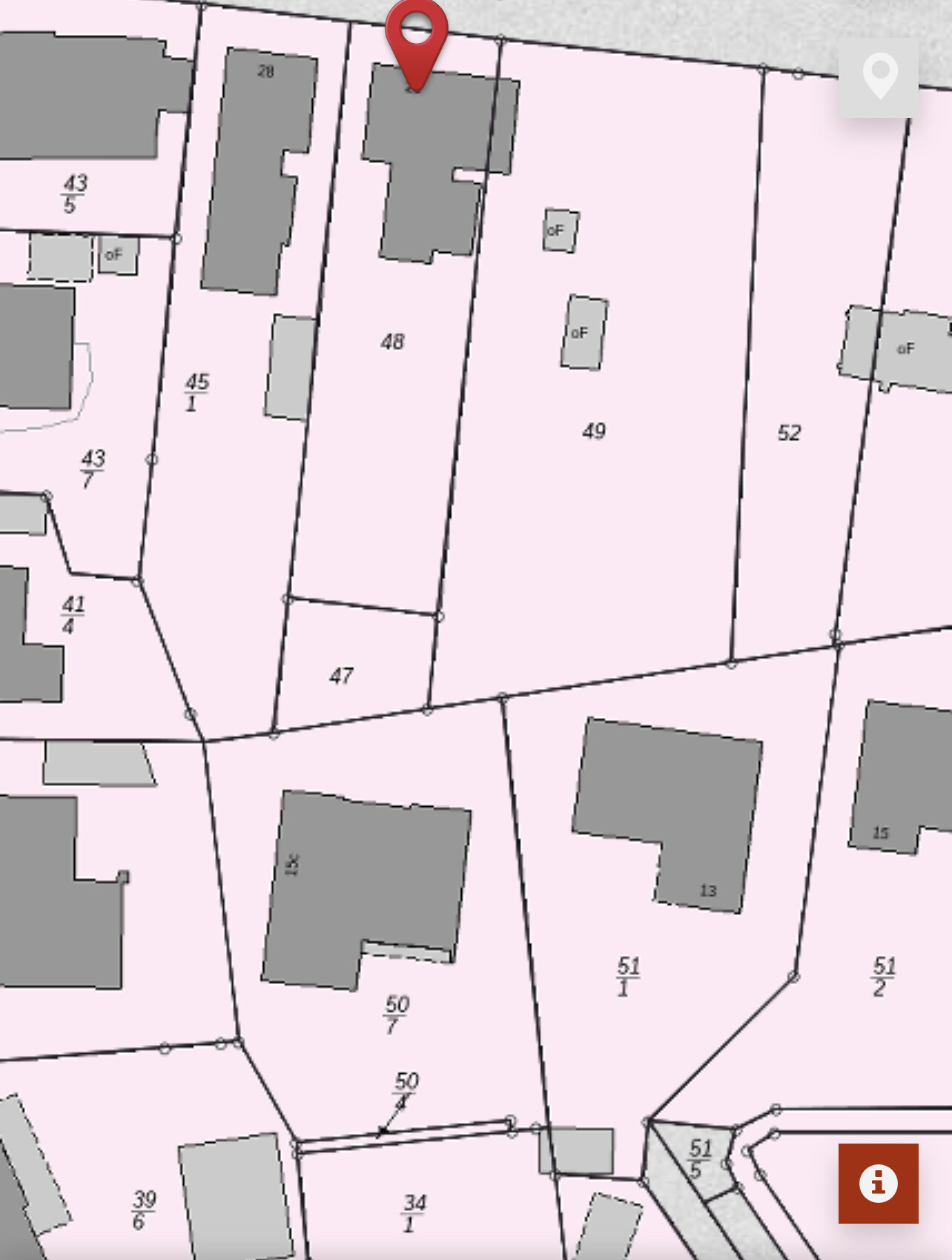 Lageplan von Grundstücksparzellen mit Gebäuden