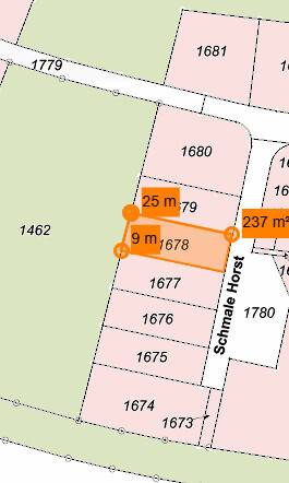 Lageplan der Grundstücksparzellen mit orange markierten Verbindungen
