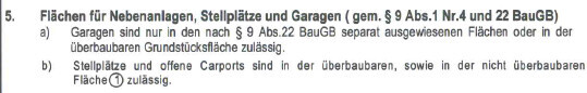 Dokumentabschnitt: Flächen für Nebenanlagen, Stellplätze und Garagen im Grundstücksgrundriss