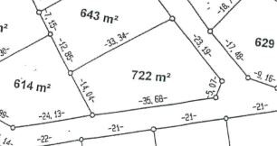 Lageplan mit Parzellengrenzen und Flächenangaben in Quadratmetern