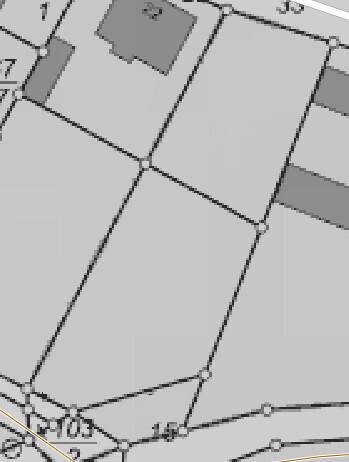 Lageplan mit Parzellen, Grundrisslinien und Grundstücksgrenzen.