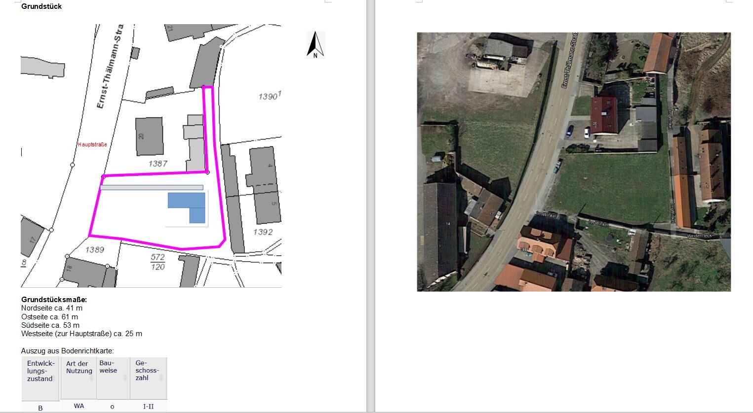 Lageplan eines Grundstücks mit pinkem Rand und angrenzenden Gebäuden.
