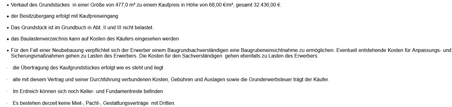 Vertragsbedingungen zum Grundstückskauf: Kaufpreis, Kostenverteilung, Grundbuch und Steuern.