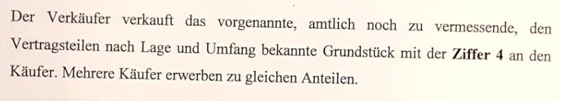 Scan eines Vertragsabschnitts zum Grundstückskauf, reiner Text