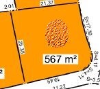 Grundstuecksplan mit Parzelle, orange markiert, 567 m2