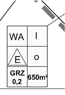 Schematischer Baugrundriss mit Grundstücksplan und GRZ 0,2