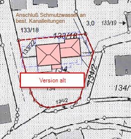 Lageplan eines Grundstücks mit rotem Umriss des Gebäudes