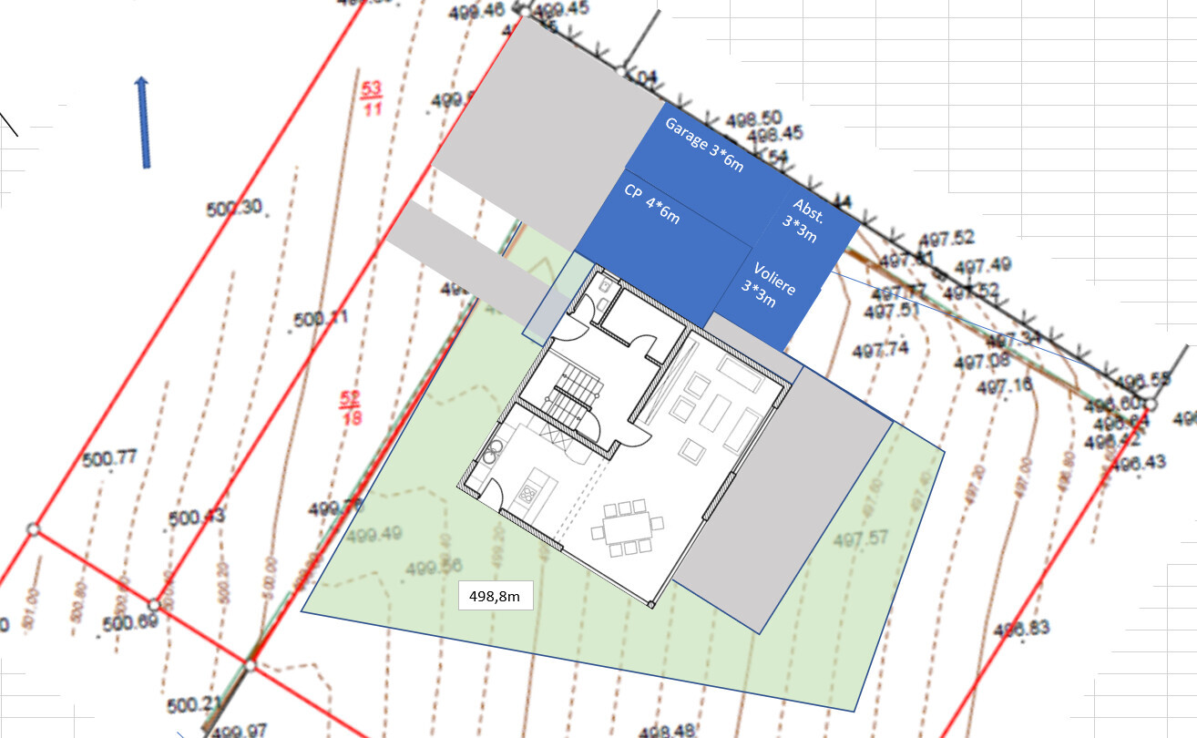 Grundstücks- und Grundrissplan eines Hauses mit Lageplan und Überblick