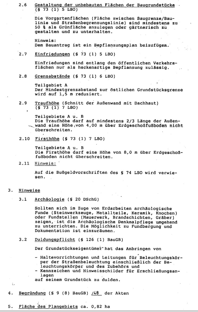 Scan eines Bauplanungsdokuments zur Gestaltung unbeplanter Flächen eines Baugrundstücks
