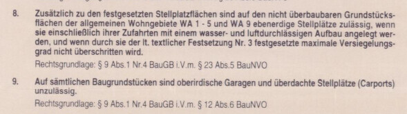 Ausschnitt eines Baurecht-Textes zu Stellplätzen und nicht überbaubaren Flächen