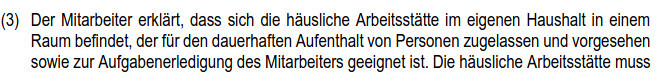Textdokument mit Informationen zur häuslichen Arbeitsstätte im eigenen Haushalt