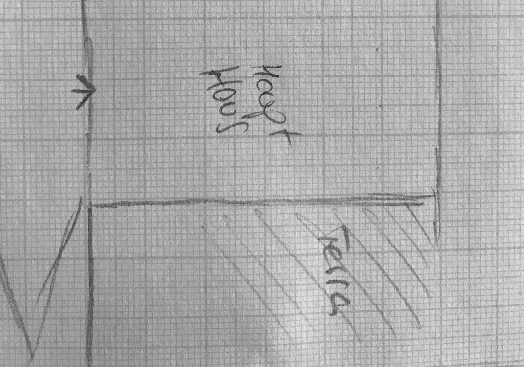 Handgezeichnete Grundriss-Skizze auf Graphpapier mit Raumaufteilung