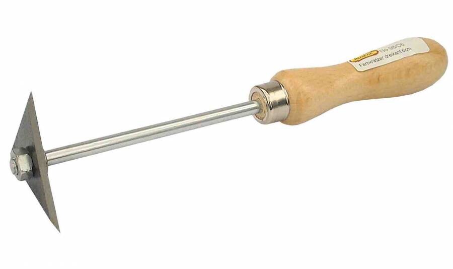 Spachtel mit Holzgriff, Metallstiel und flacher Metallklinge am Ende