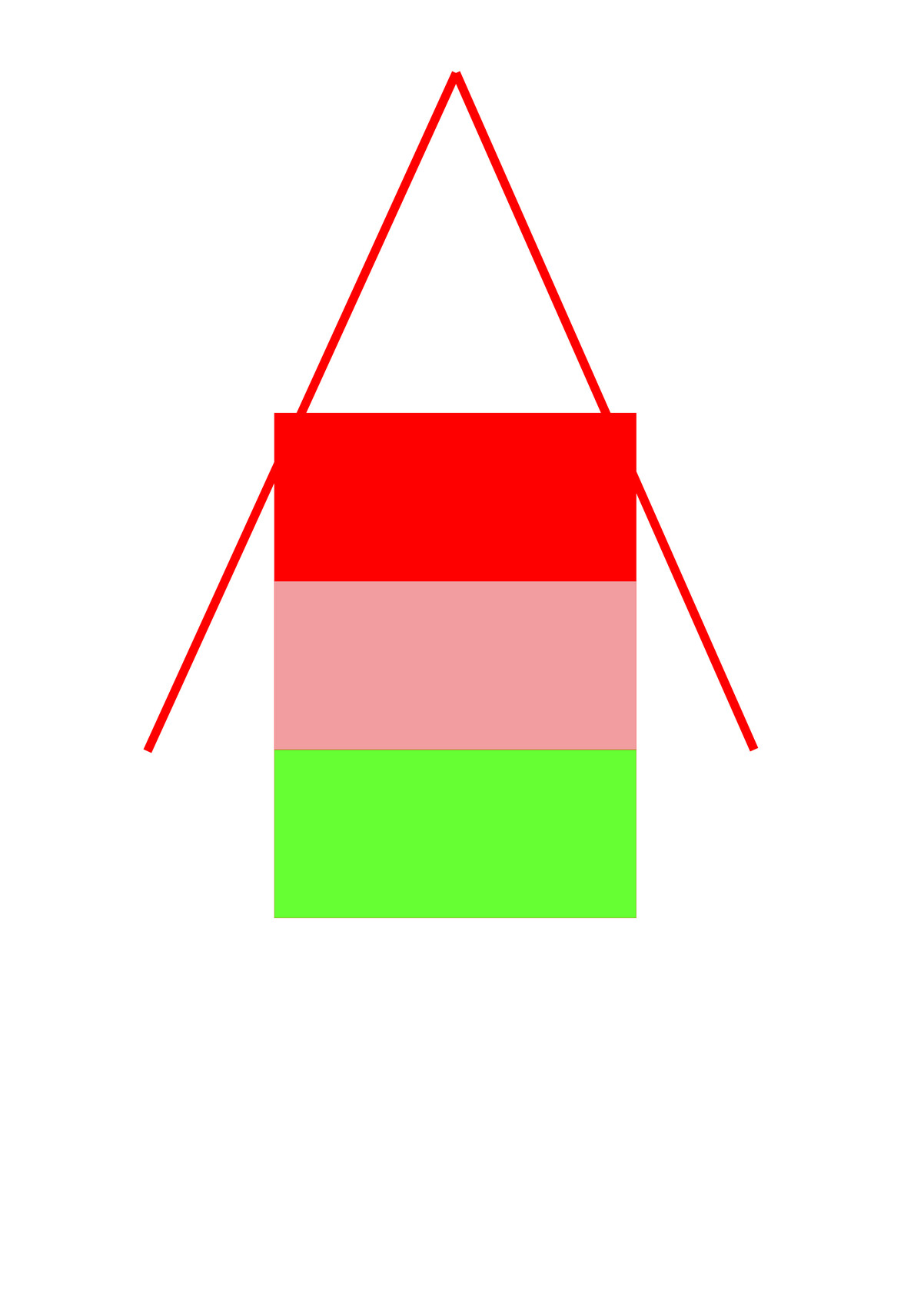 Rotes Dreieck über drei farbigen Rechteckstreifen: Rot, Rosa, Grün.