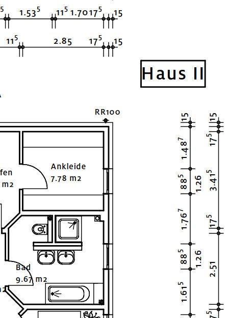 2D-Grundriss von Haus II mit Bad und Ankleide