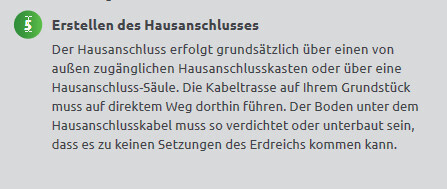 Anleitungsabschnitt zum Erstellen des Hausanschlusses mit Hinweistext zur Haustechnik