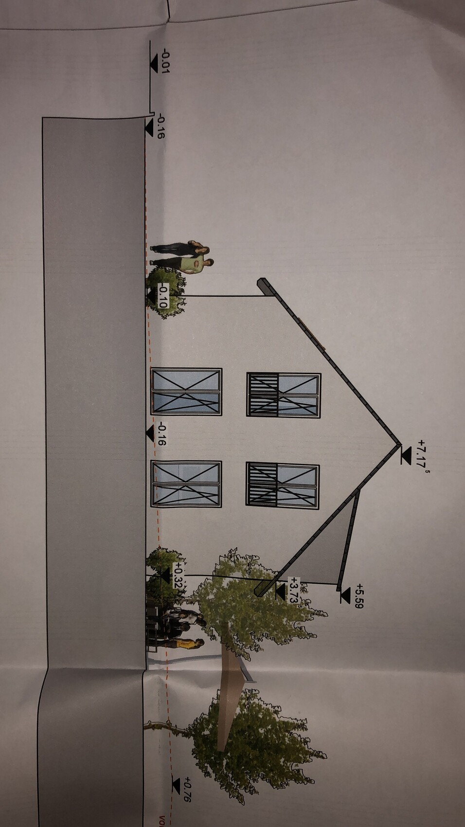 Außenansicht eines Hauses im Planungsentwurf mit Dach und Fenstern