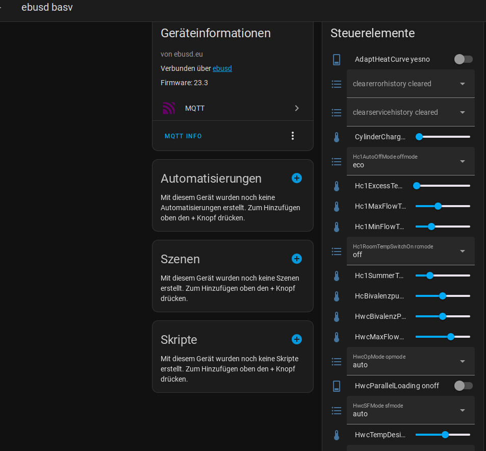 Dashboard der Home?Automation mit Geräteinfos, Automatisierungen, Szenen und Skripten.
