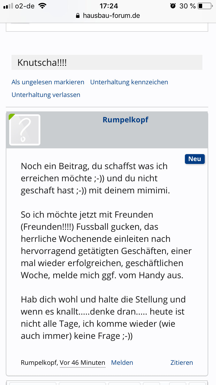 Mobiler Screenshot eines Hausbau-Forumbeitrags mit Textinhalt