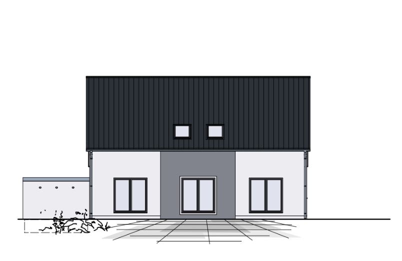Frontansicht eines modernen Einfamilienhauses als Architekturdarstellung