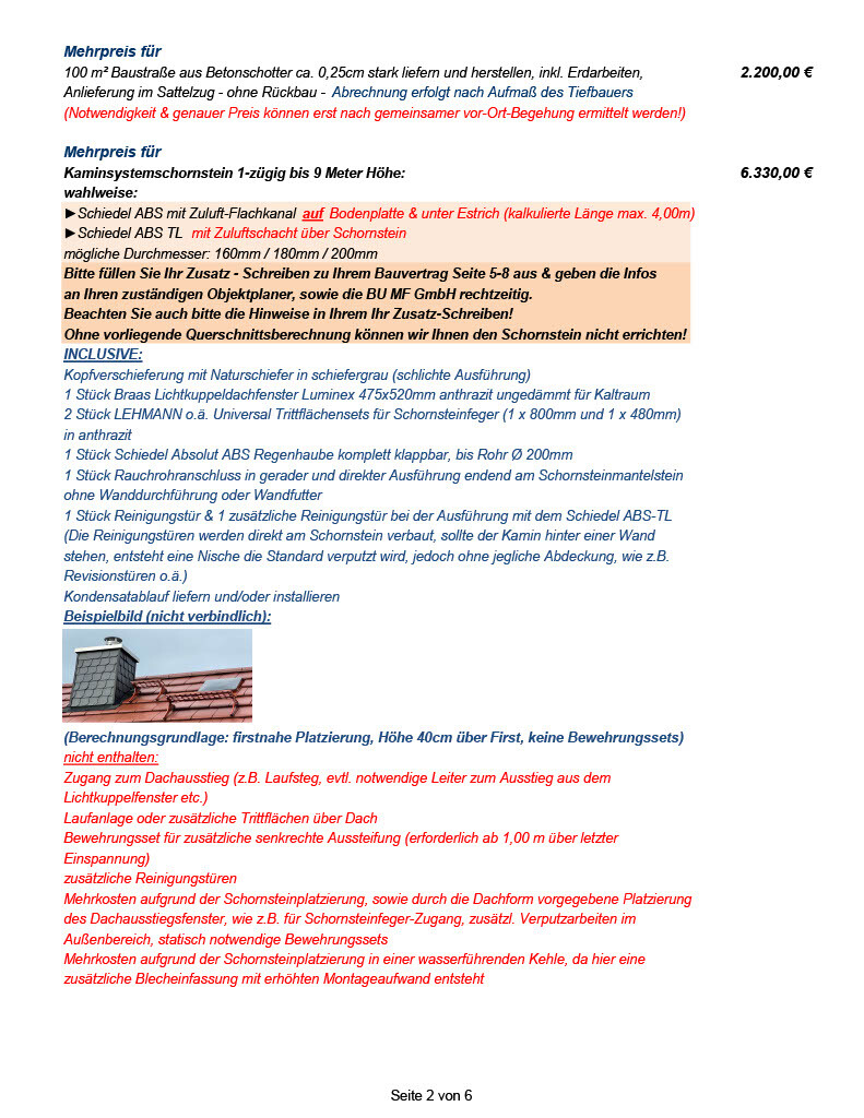 Druckdokument: Bauleistungs-Preisliste mit Kamin-System