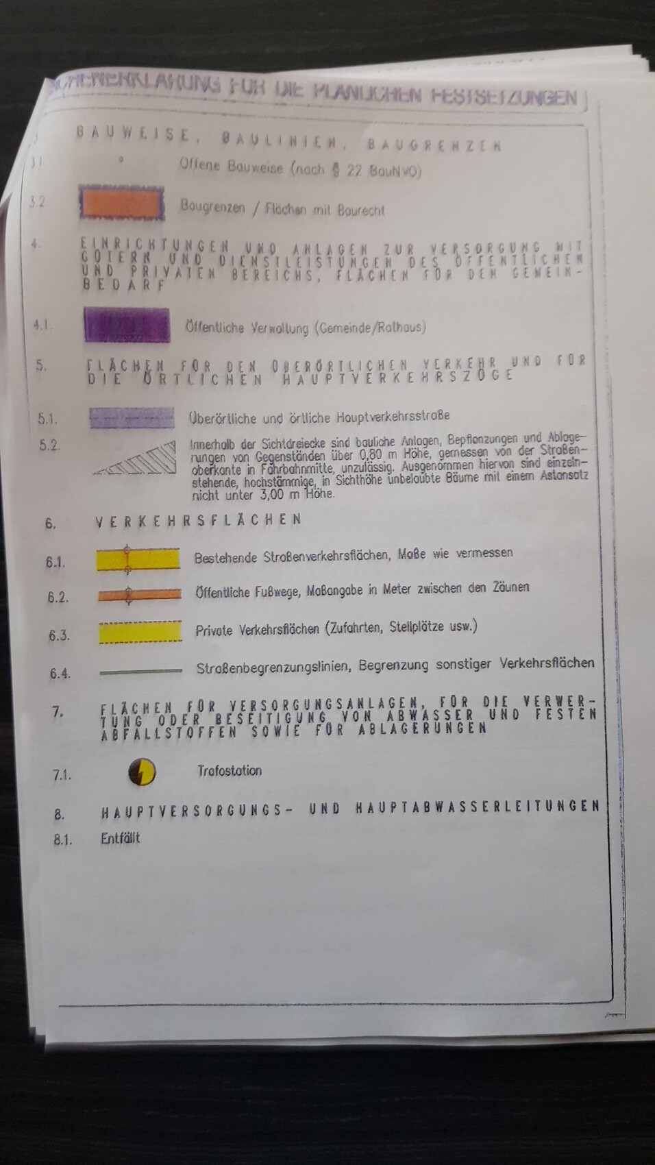 Dokumentenseite mit Bauvorschriften und Haustechnik-Text über Versorgungseinrichtungen