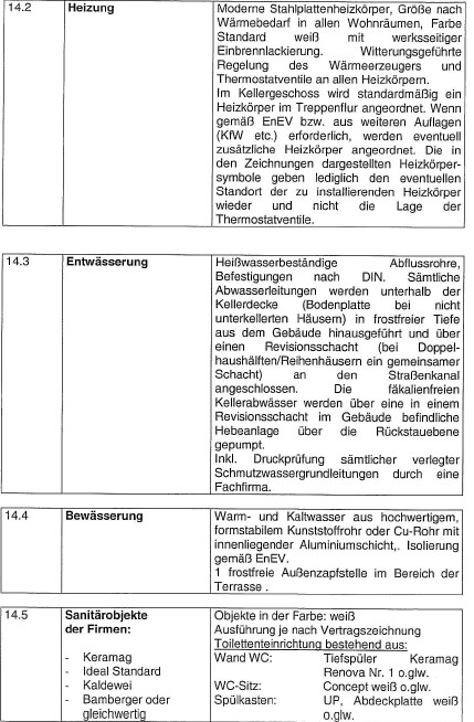 Ausschnitt eines Bauplans mit Heizung, Entwässerung und Sanitärobjekten