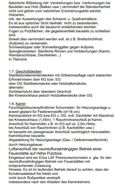 Technische Bauvorschriften zu Holzbauteilen, Rissen/Verformungen, Decken und Kamin.
