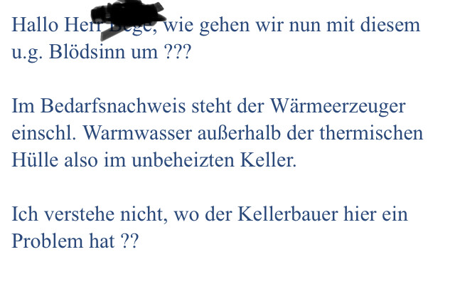 Screenshot eines Textausschnitts über Wärmeerzeuger außerhalb der thermischen Hülle im Keller.