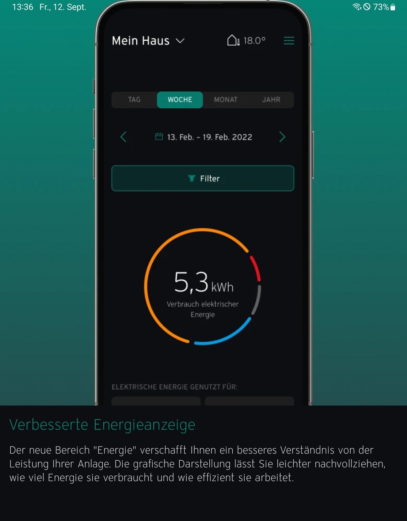 Smartphone-App zeigt Energieverbrauch mit farbiger Rundgrafik
