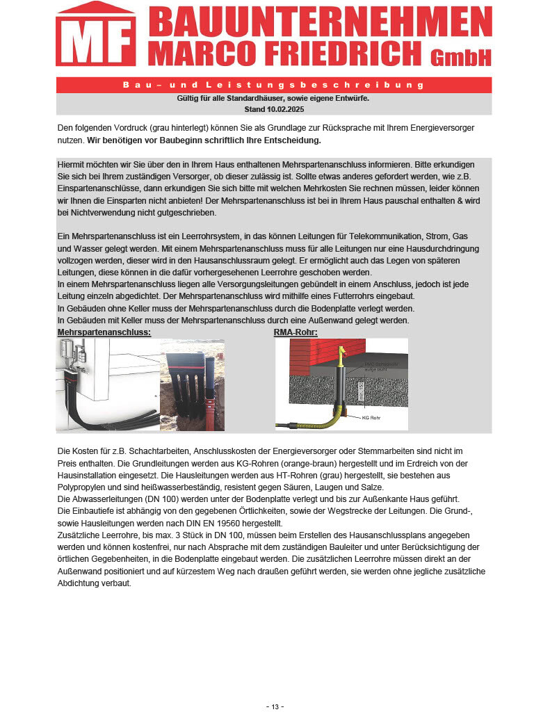 Technisches Dokument zur Haustechnik und Energieversorgung mit Mehrspartenanschluss