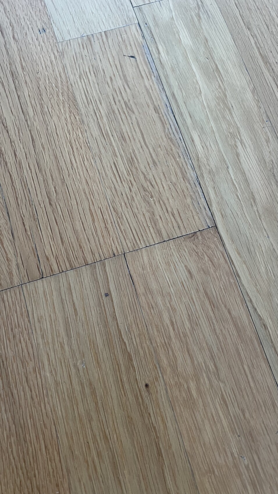 Nahaufnahme eines Holzfußbodens mit hellbraunen Dielen und Maserung.