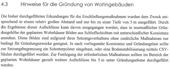Seitenabschnitt 4.3: Hinweise zur Gründung von Wohngebäuden – technischer Text.