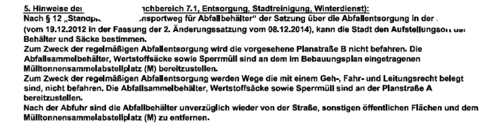 Schwarzer Textabschnitt mit Hinweisen zur Abfallentsorgung und Behälterordnung