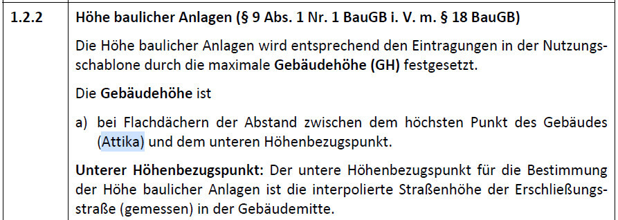 Dokument mit Text zum Thema Höhe baulicher Anlagen aus einer Bauordnung