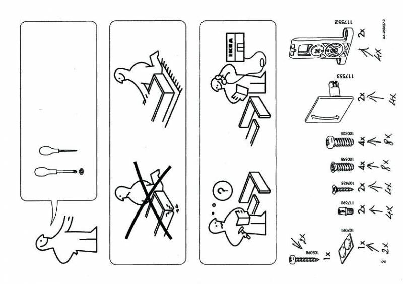 Montageanleitung mit Werkzeugen, Schrauben und Figuren in Diagrammform