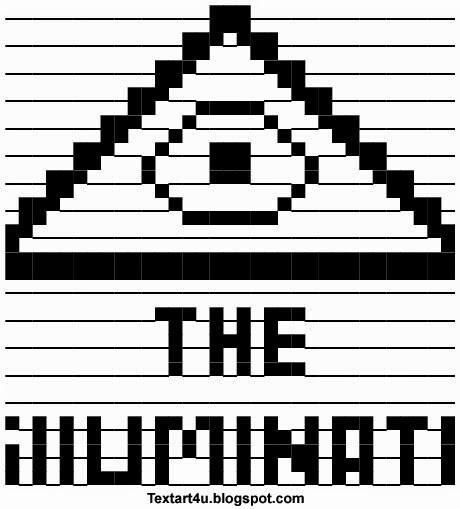 Pixelkunst: Dreieckige Pyramide mit innerem Muster und dem Schriftzug THE ILLUMINATI darunter