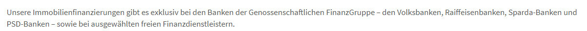 Deutschsprachiger Werbebanner mit Informationen zu Immobilienfinanzierungen von Banken.