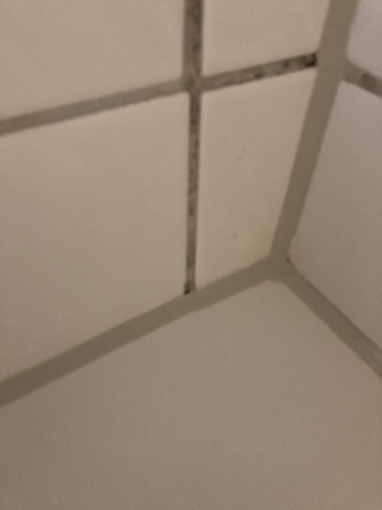 Nahaufnahme der Decken- und Wandfugen in einer Ecke des Raums, mit dunkler Fuge.