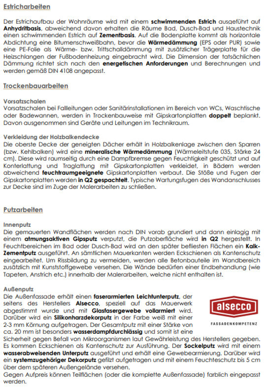 Informationsblatt zu Estrich-, Trockenbau- und Putzarbeiten im Bauwesen.