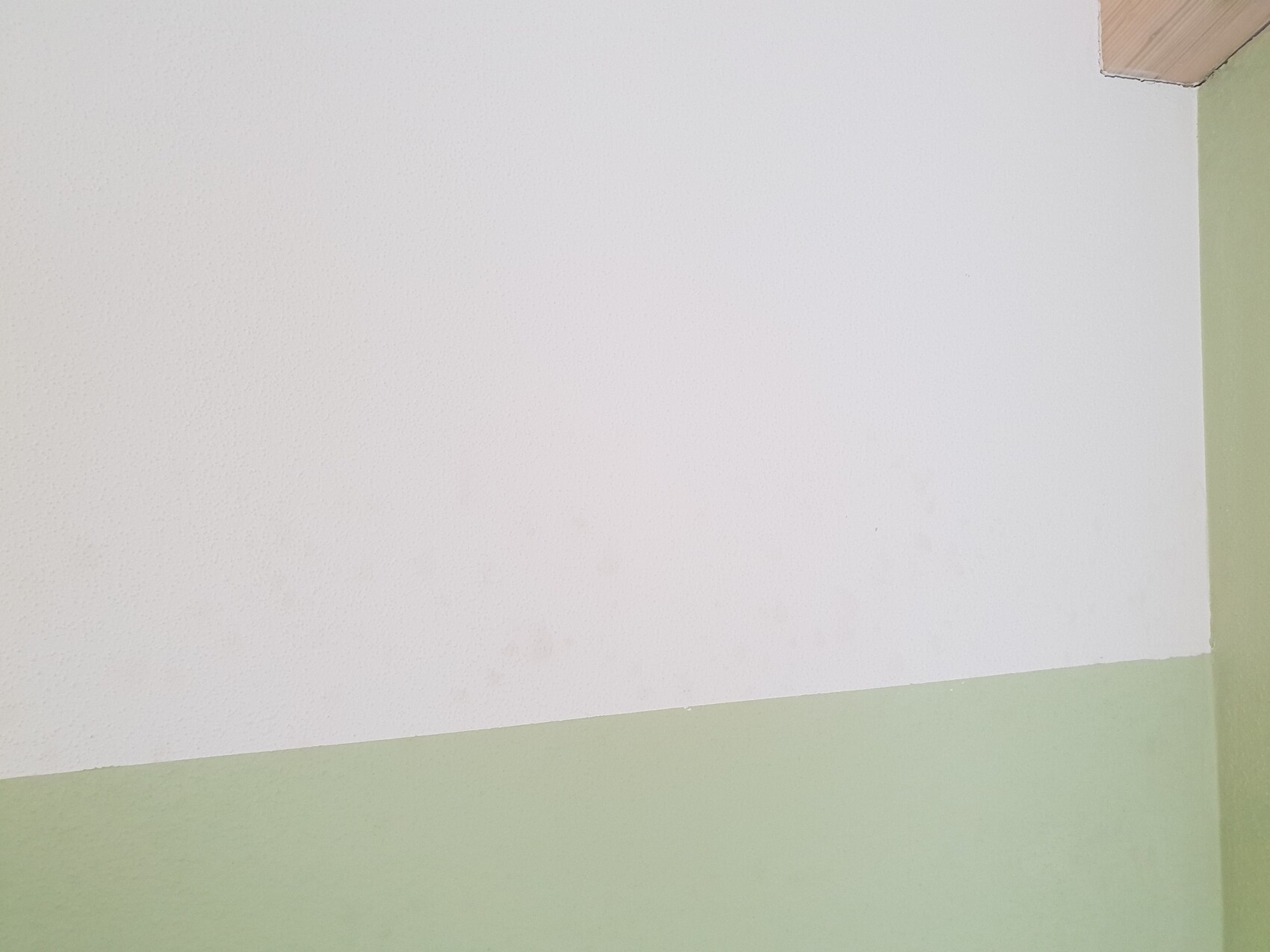 Innenwand im Innenraum mit weißer Oberseite und mintgrune Unterseite an der Wandkante