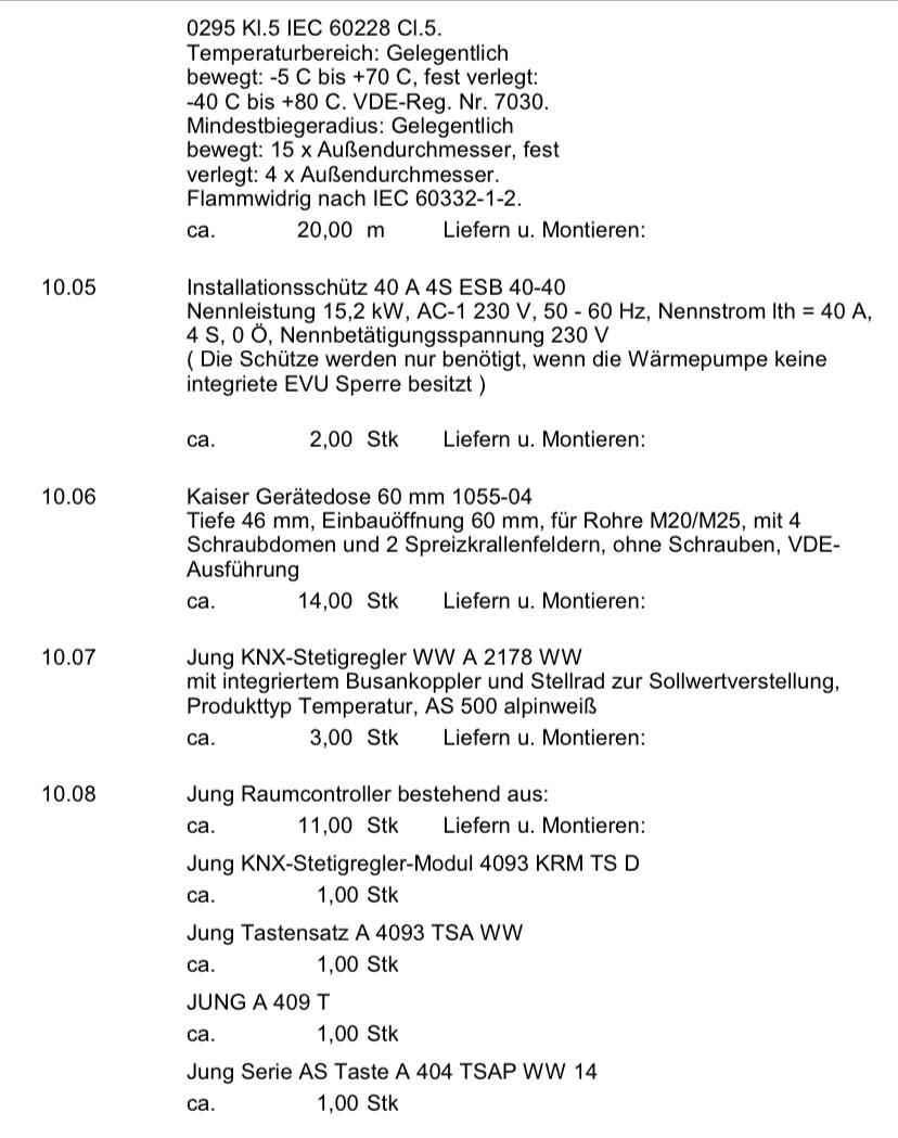 Technische Stückliste mit Datum, Positionsbezeichnungen, Mengenangaben und Montagespezifikationen.